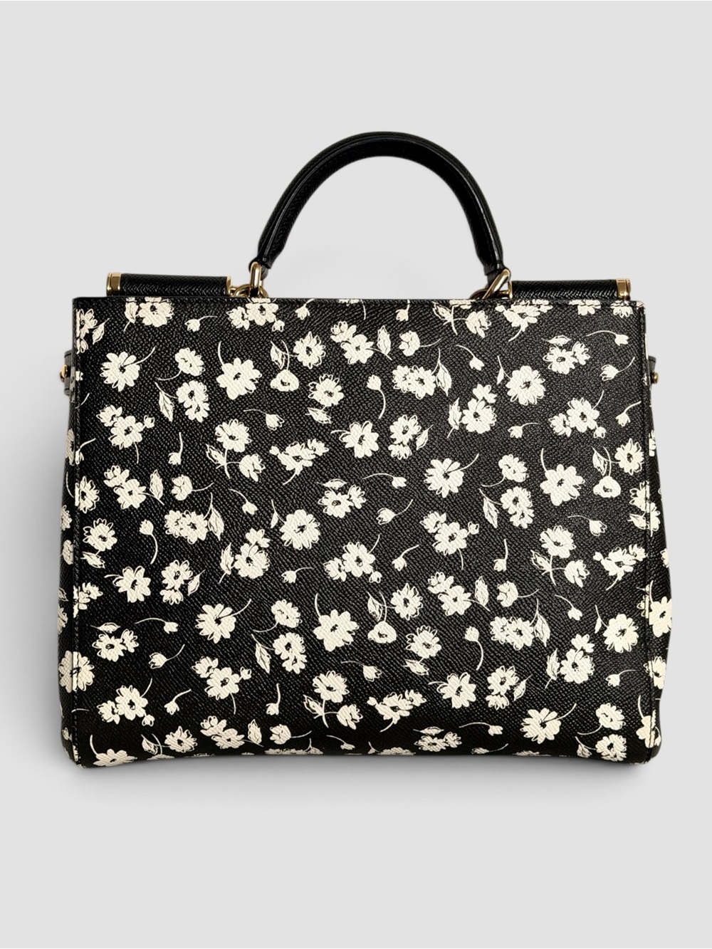 Dolce & Gabbana Sicily Floral Print Leather Top Handle Bag